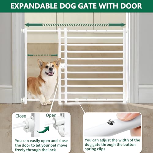 Indoor Dog Gate with Door (White / 24''H × 26''- 41''W)