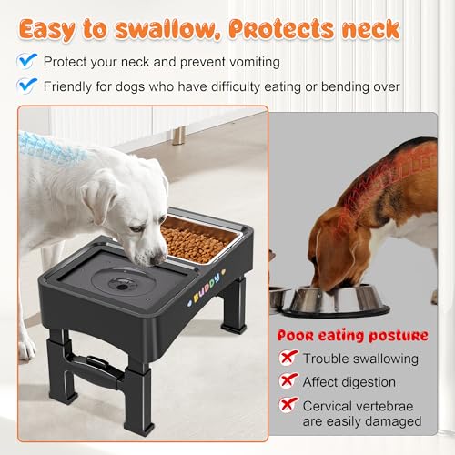2-in-1 Elevated Dog Bowls with 4 Height Adjustable Raised Stand (2-in-1 Light Black)