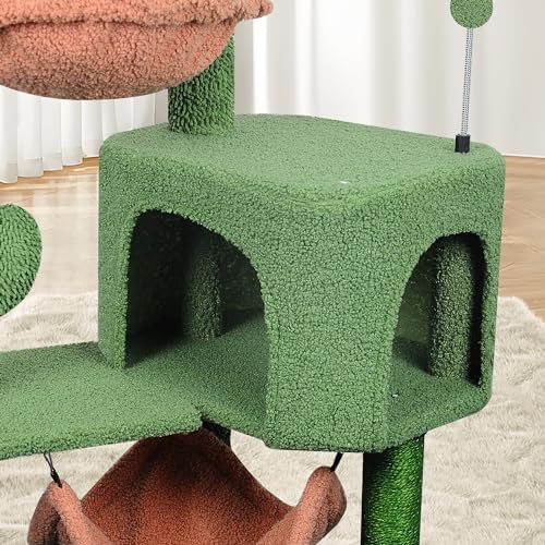 Cat Tree with Cat Condo Scratch Post and Big Hammock (39.4'' Green)