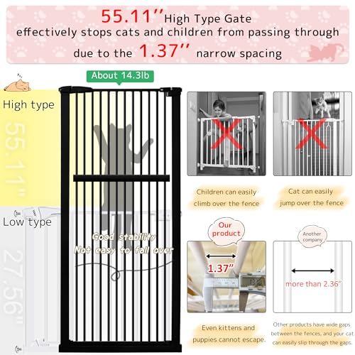 55.12" Extra Tall Pet Gate for Cat Dog 30.12" (55.12" H-black / 30.12"-38.38" W)