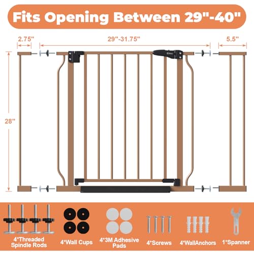 Baby Gate Auto Close (Brown / 29-40"Wide, 28"Tall)