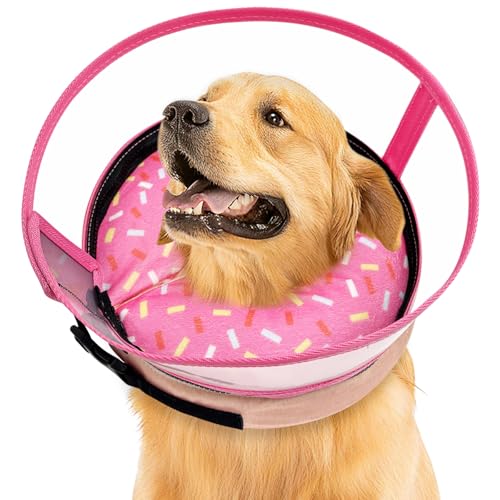 Inflatable Dog Cone Collar with Anti (Donut Pink / S(Neck:4-6.5''))