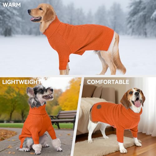 Dog Sweater Long Sleeve Knitted Turtleneck Pullover Warm Clothes (Orange / XX-Large)