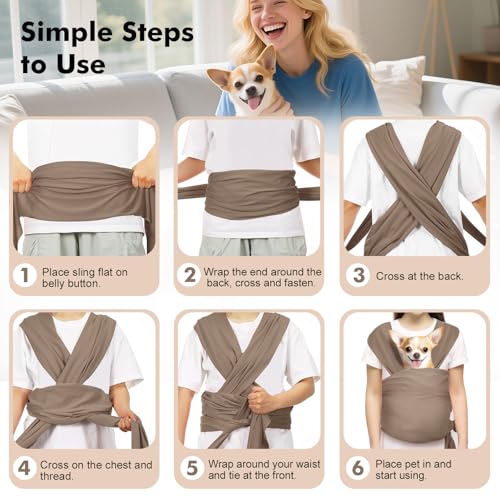 Pet Sling Carrier for Small Dogs and Cats (Brown)