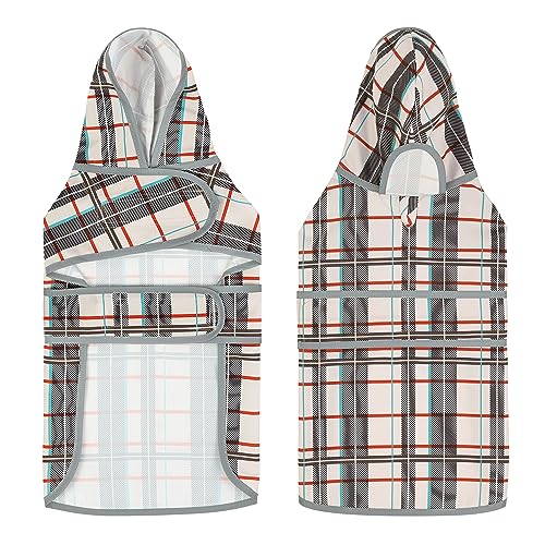 Dog Raincoat for Small Dogs Puppies Waterproof Jacket Hooded Rain Coats with Reflective Strips Leash Hole & Poncho Adjustable Fit (Khaki Plaid / Small)