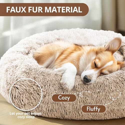 Calming Dog Beds Large Sized Dog (cream brown / 36.0"L x 36.0"W x 8.0"Th)