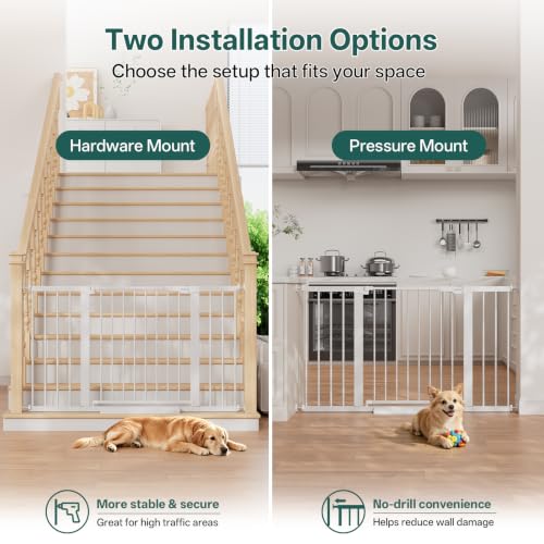29.6 50.1 in Extra Wide Baby Gate for Stairs and Doorways (White / 29.6-50.1"W x 28"H)
