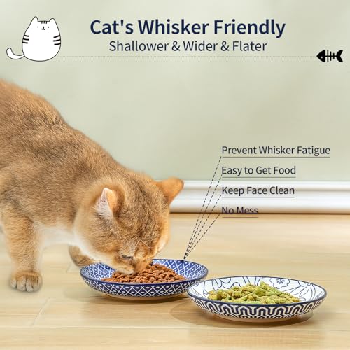 6 Inch Ceramic Cat Bowls (6 Inch, Set of 6 / Vintage Blue)