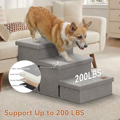 Dog Stairs with Storage (Grey No Condo / 3)