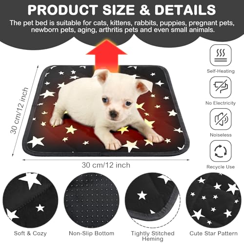 4 Pack Self Warming Cat Bed Self Heating Cat Mat Star Pattern Soft Dog Crate Pad Thermal Pet Mat Anti Slip Kennel Dog Washable Warming Bed for Outdoor Indoor (12 x 12 Inch / Black)