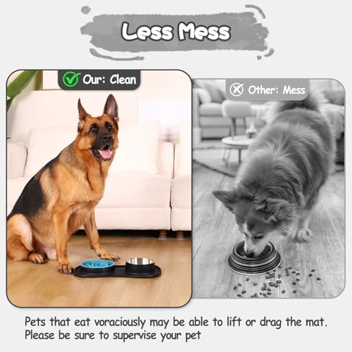Dog Food and Water Bowl Set 3 in 1 (Medium / Black)