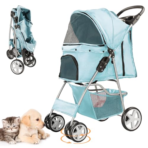 4 Wheel Pet Stroller for Small Dogs and Cats (Light Blue)