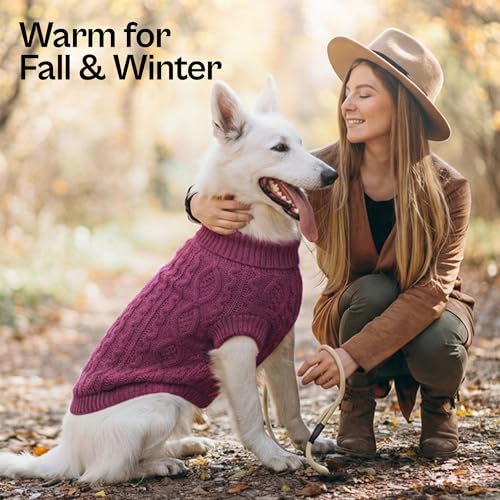 Cable Knit' Warm & Stylish Pet Sweater in Raspberry for Dogs & Cats (2XL / Cable Knit Raspberry)