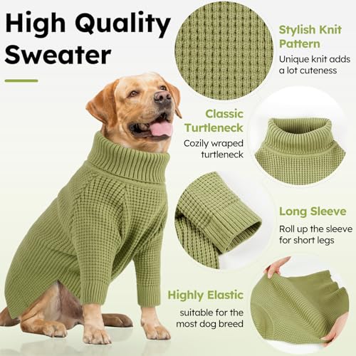 Dog Sweater Turtleneck Long Sleeve Dog Sweaters for Large Dogs (Green / XXX-Large)