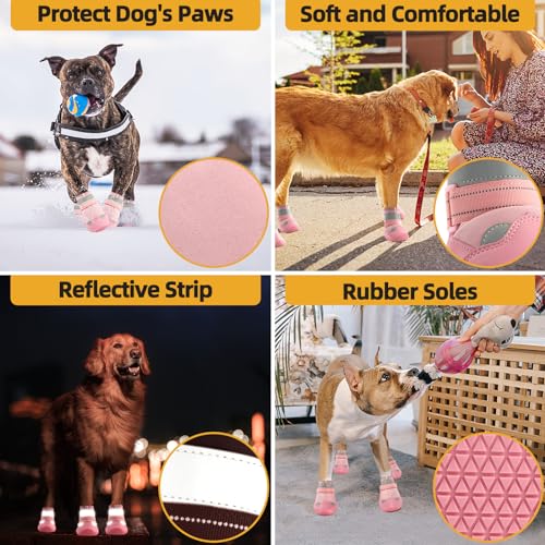 Dog Boots for Large Dogs (Pink / Width 2.16 Inch)