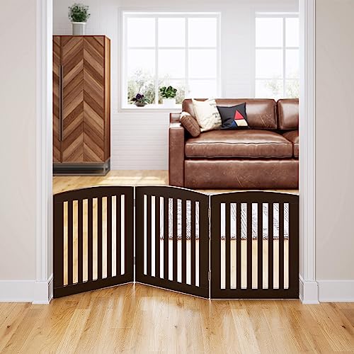 Wooden Freestanding Foldable Pet Gate for Dogs (Espresso / 24" Height-3 Panel)