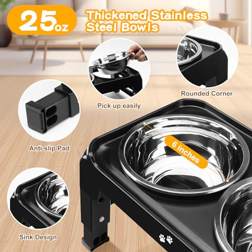Elevated Dog Bowls for Small Medium Dogs (Black / 6" for Small Dogs)