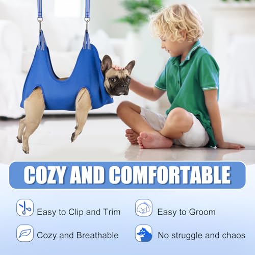 10 in 1 Pet Grooming Hammock Harness with Nail Clippers (M/Under 36 lb / Blue)