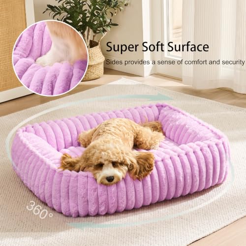 Medium Dog Bed Calming Cat Bed for Indoor Cats 24’’x20’’ Lilac (Lilac / 24"L x 20"W x 6"Th)