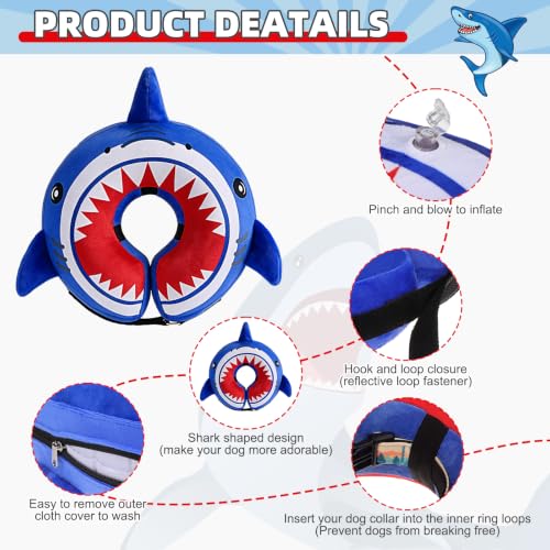 Inflatable Dog Cone Collar (Blue Shark / M+ (Neck:13-15in))