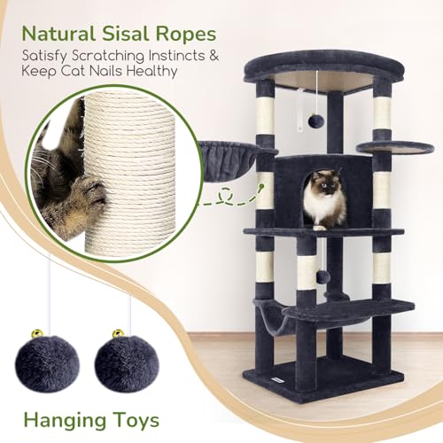 Corner Cat Tree Tower with Scratching Post (51inch / Dark Gray)