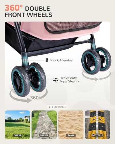 Dog Stroller for Large & Medium Dogs (Bluesh Pink)