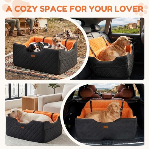 Dog Car Seat for Large Medium Dogs up to 55 lbs (Black-orange / Large)