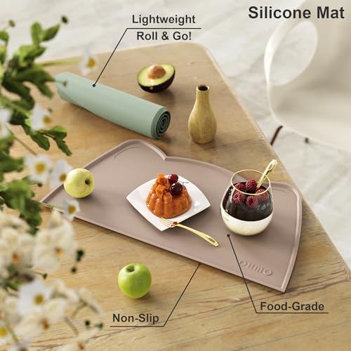 Cat Food Mat Silicone Pet Feeding Mat (18"L x 10"W / Beige)