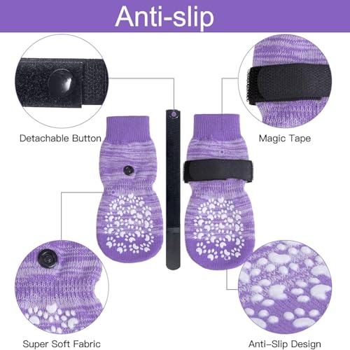 6PCS Anti Slip Dog Socks to Prevent Licking Paws (Large (6 Count) / Purple)