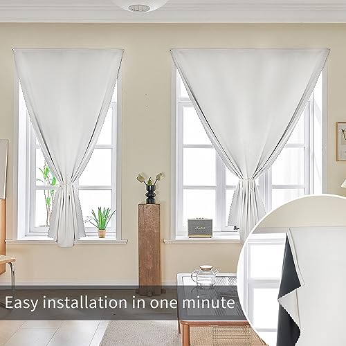 100% Blackout Shades Window Cover Self Adhesive Curtains Sticky Curtain Portable Easy Open Black Out Curtains for Bedroom Living Room No Drilling (White/ Thickened / 59"W x 72"L (Pack of 1))