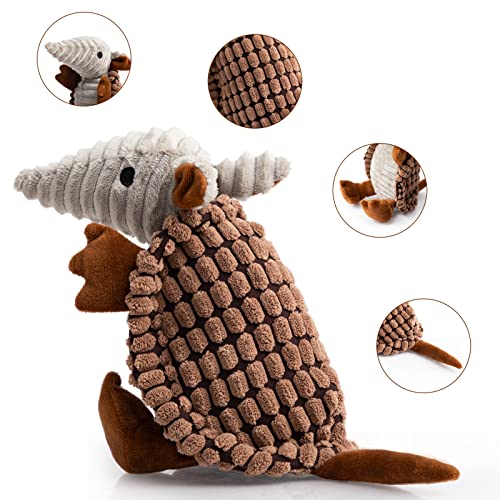 Armadillo Squeaky Puppy Dog Toys for Small Medium Dogs (8 IN / Brown)
