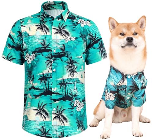 Dog Shirts Hawaii Dog Clothes for Small Medium Large Dogs Owner and Pet Shirts are Sold Separately (S-(2-5lb)-Chest~14" for Pets / Green Only for Pets)