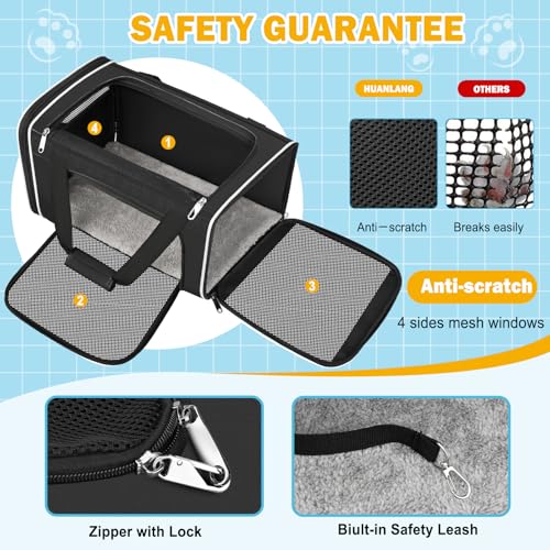 Large Cat Carrier Soft Sided Travel Pet Carrier Airline Approved (Black 1)