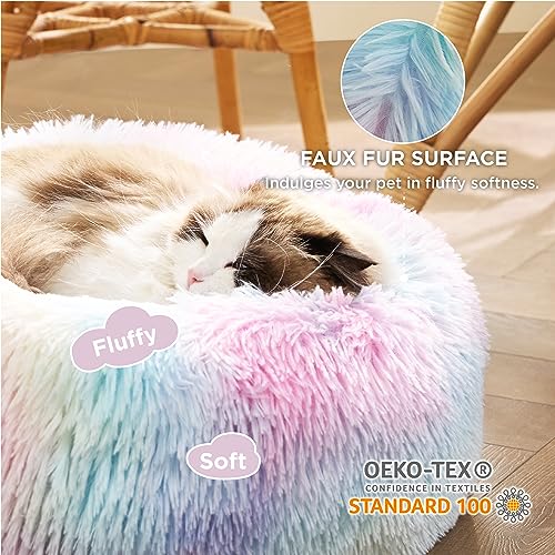 Calming Cat Beds Donut Round Washable Kitten Bed (20"L x 20"W x 6"Th / Multi Color)