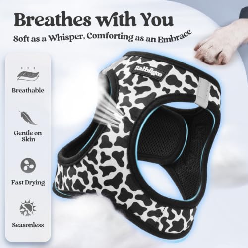 Dog Harness Small Sized and Leash Set (Black White Cow / S (chest: 15.1 - 16.5"))