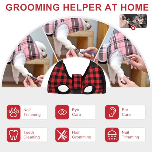 Dog Grooming Hammock for Small Dogs (S (Leg Spacing: 7-10.2" / Max W: 30lbs) / Buffalo Red)