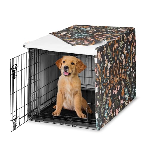 42in. Medium Large Dog Crate Cover (Wild Flower Black / 42.0"L x 30.0"W x 28.5"H)