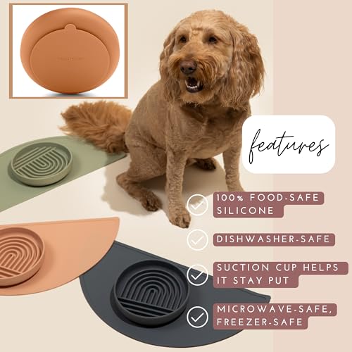Slow Feeder Dog Bowl (Tan - Rainbow Design / Medium (7.5” Across x 1.5” Tall))