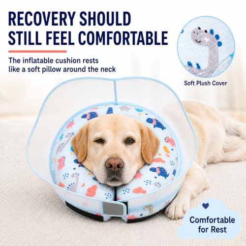 Inflatable Dog Cone Collar for Large Medium Small Dogs (Dinosaur / Medium Plus)