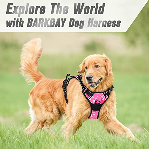 Dog Harness No Pull for Large Dogs Front Back Clips (Large(Chest:24.5-32.5") / Pink Camo)
