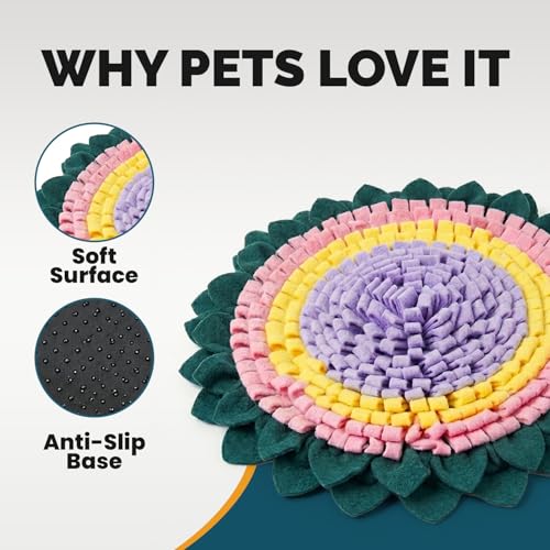 Interactive Dog Snuffle Feeding Mat Adjustable Nose Work Toy (Large Round Colorful Flower design)