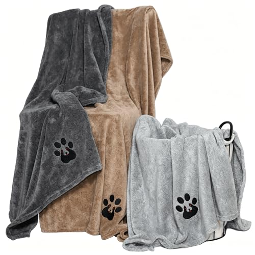 Extra Large Dog Towels for Drying Dogs 3 Pack (Grey and Black and Brown / XL-55" * 36")