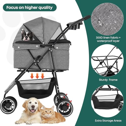 Pet Stroller Dog Stroller for Small Medium Dogs Cats (Dark Gray)