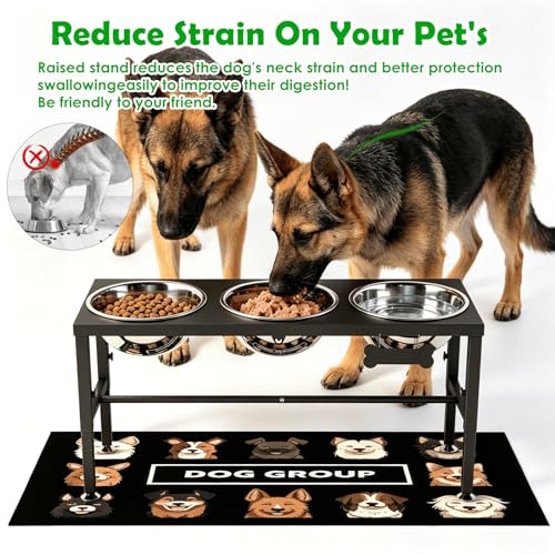 Elevated Dog Bowl Stand for Large Dogs& Extra Large Dogs with 3 Bowls 101oz (Black-3L-Three)