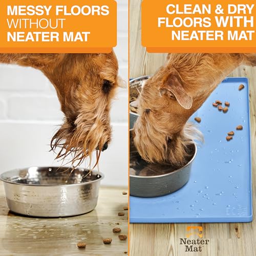 Neater Mat Pet Mats for Food and Water (24"L x 16"W / Light Blue)