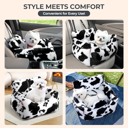 Dog Car Seat for Small Dogs & Cats Under 25 lbs (Milk Cow / Small)