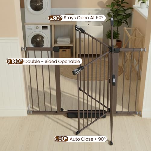 36" Extra Tall Baby Gate for Stairs (Brown / 29.7-51"W x 36"H)