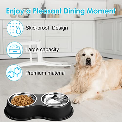 Stainless Steel Dog Bowls Double Non (Large-34oz / 1.Black)