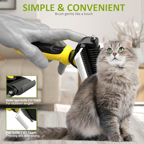 2 in 1 Professional Grooming Rake for Cats & Dogs (Lemon Yellow)