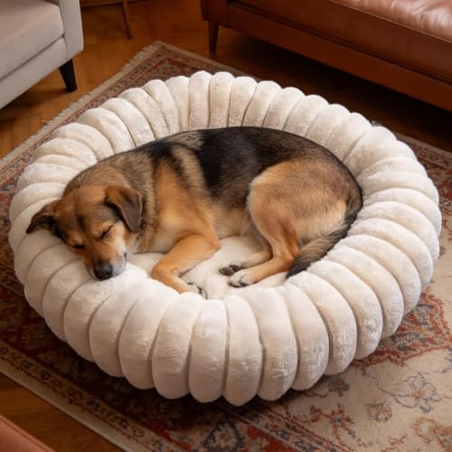 Donut Dog Beds Medium Large Size Dog Washable Pet Bed (White / L(31*31*8))